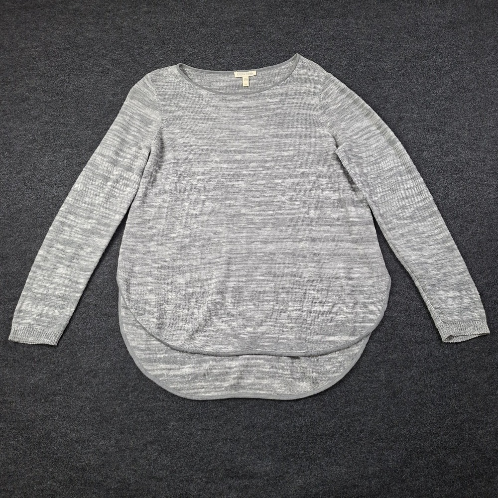Eileen Fisher Organic Linen/cotton Long Sleeve Sweater Gray S Costal Lagenlook